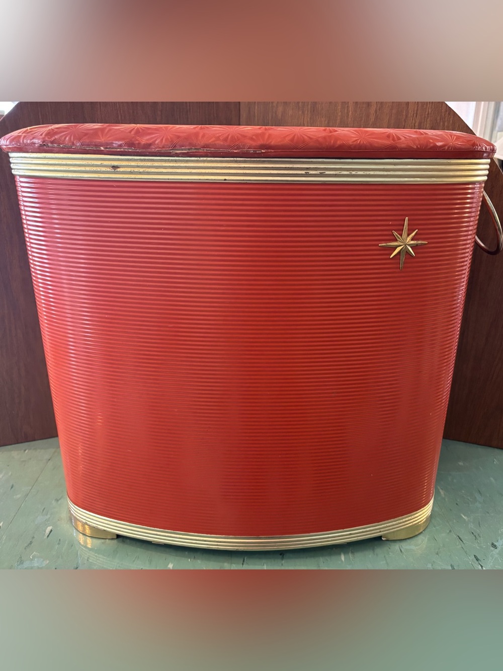 Vintage laundry hamper orange atomic starburst retro